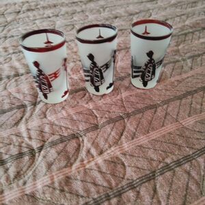 3 Vintage MCM Noritake Frosted Ruby Red Glass Shot Glasses Barware Japan Bar